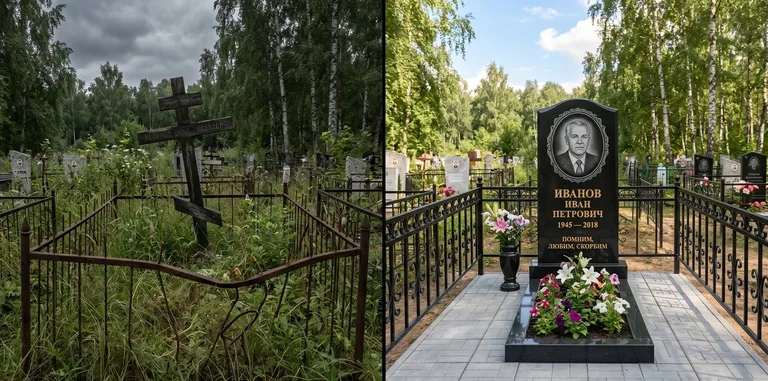 Благоустройство могилы до и после установки памятника в Ставрополе