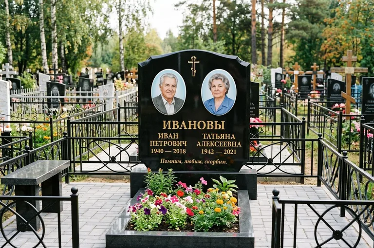 Установленный гранитный памятник с цветником и благоустройством в Ставрополе