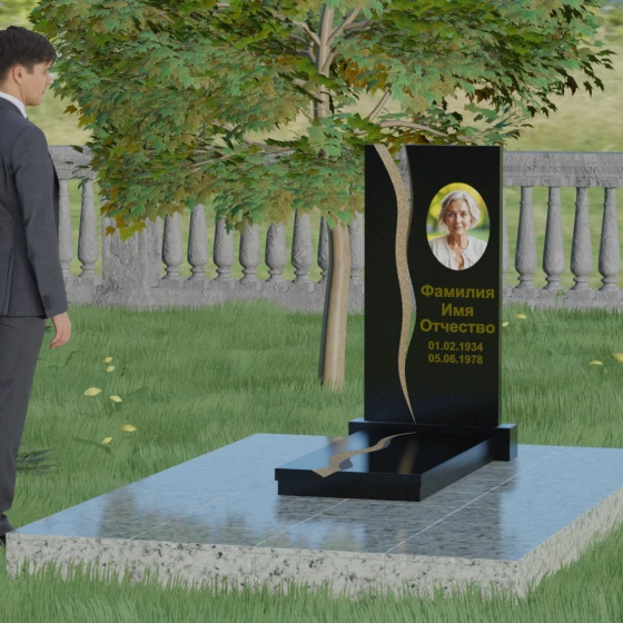 Гранитный вертикальный памятник для одного в Казани, гранит Габбро-диабаз, вид 3