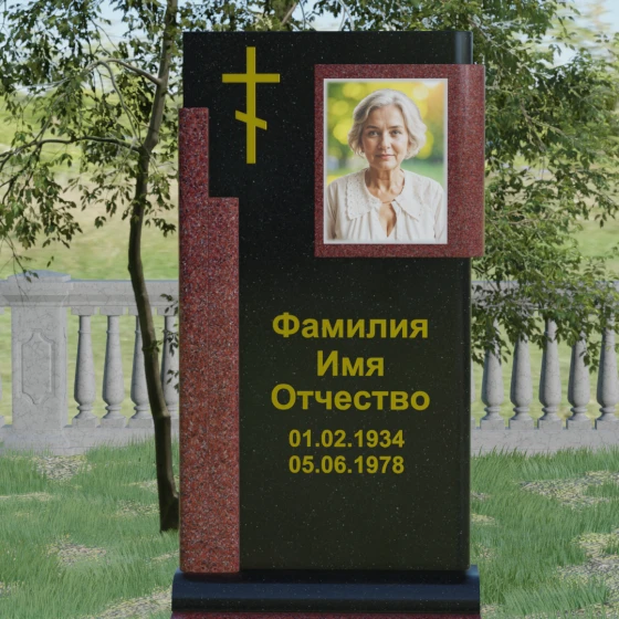 Православный вертикальный памятник с крестом из гранита амфиболит в Ставрополе, гранит Габбро-диабаз