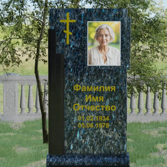 Православный вертикальный памятник с крестом из гранита амфиболит в Ставрополе, гранит Блю Перл
