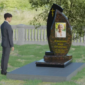 Комбинированный православный памятник с крестом и мемориальным комплексом - П004