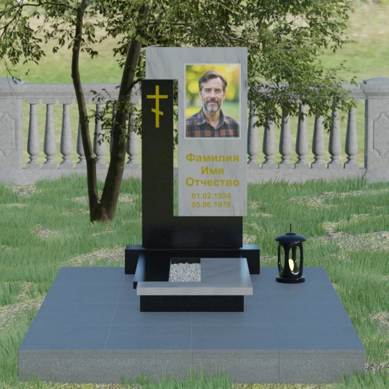 Православный памятник с крестом и мемориальным комплексом в Казани, мрамор Тассос, вид 2