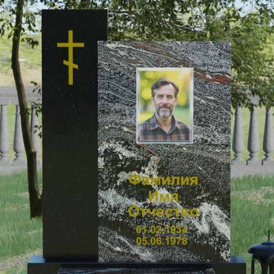 Православный комбинированный памятник с крестом и комплексом в Ставрополе, гранит амфиболит