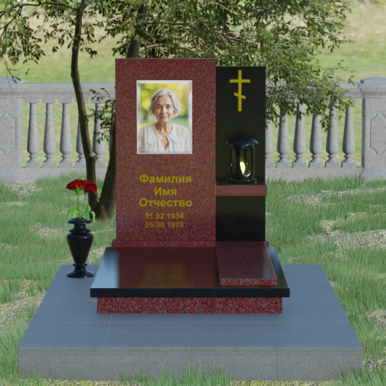 Комбинированный памятник из двух стел с дугообразным срезом, гранит Лезниковский, вид 2