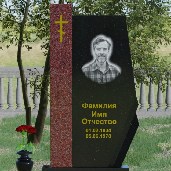 Комбинированный памятник с колонной из красного гранита, гранит Габбро-диабаз