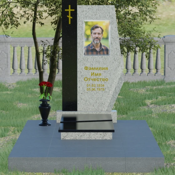 Комбинированный памятник с колонной из красного гранита, гранит Мансуровский, вид 2