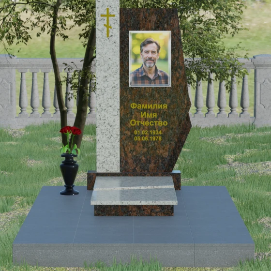 Комбинированный памятник с колонной из красного гранита, гранит Дымовский, вид 2