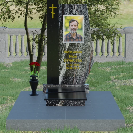 Комбинированный памятник с колонной из красного гранита, гранит амфиболит, вид 2