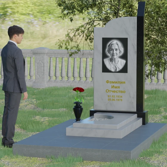 Вертикальный гранитный светский памятник в Ижевске, мрамор Тассос, вид 3