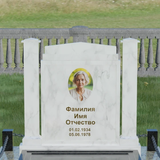 Светский комбинированный вертикальный памятник с комплексом во Владивостоке, мрамор Тассос