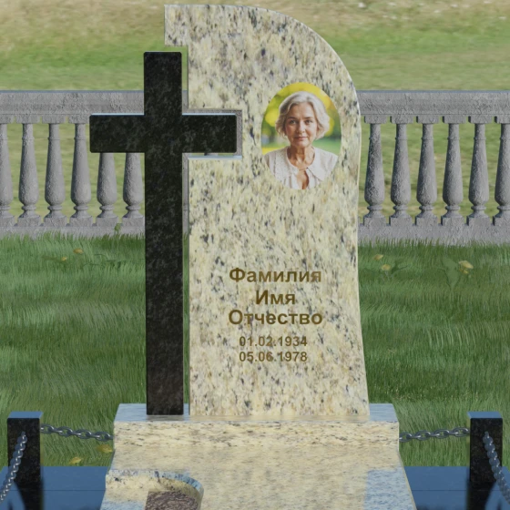 Вертикальный комбинированный памятник с крестом в Челябинске, гранит Мансуровский