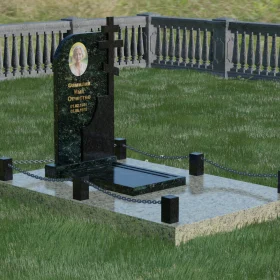 Вертикальный православный памятник с крестом и мемориальным комплексом - П019
