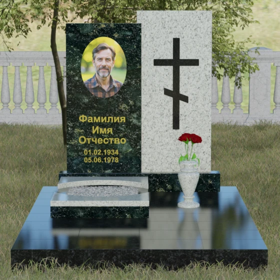 Гранитный монумент с православным крестом, гранит Балтик грин, вид 2