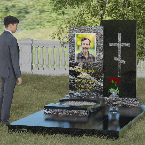 Гранитный монумент с православным крестом, гранит амфиболит, вид 4