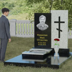 Вертикальный комбинированный православный памятник - П022