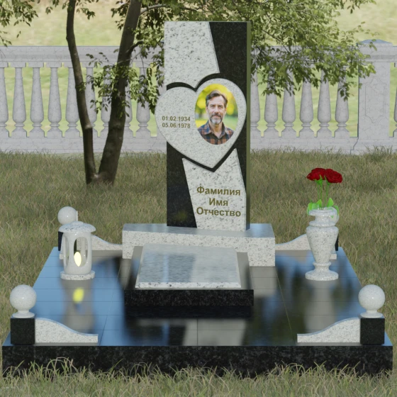 Вертикальный гранитный памятник на одного во Владивостоке, гранит Мансуровский, вид 2