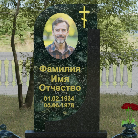 Гранитный памятник с крестом для одного в Новокузнецке, гранит Балтик грин