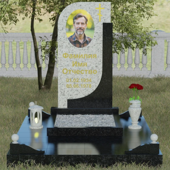 Гранитный памятник с крестом для одного в Новокузнецке, гранит Мансуровский, вид 2