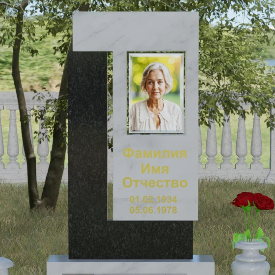 Комбинированный светский памятник вертикальный в Рязани, мрамор Тассос