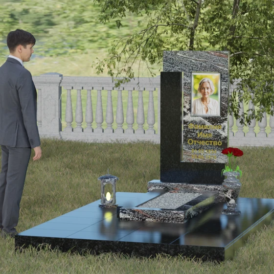 Комбинированный светский памятник вертикальный в Рязани, гранит амфиболит, вид 4