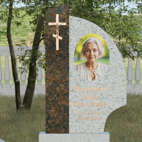 Памятник — крыло с распятием и шарами, гранит Мансуровский, в Якутске