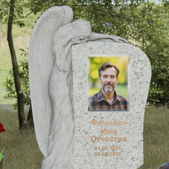 Элитный гранитный монумент со скорбящим ангелом, гранит Мансуровский