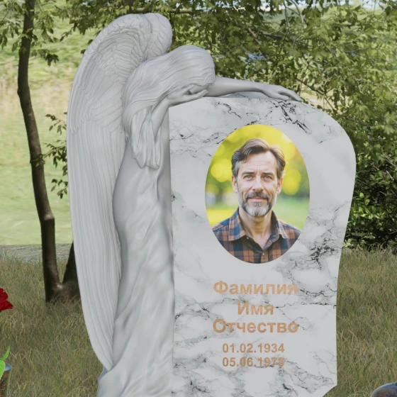 Элитный гранитный монумент со скорбящим ангелом, мрамор Тассос