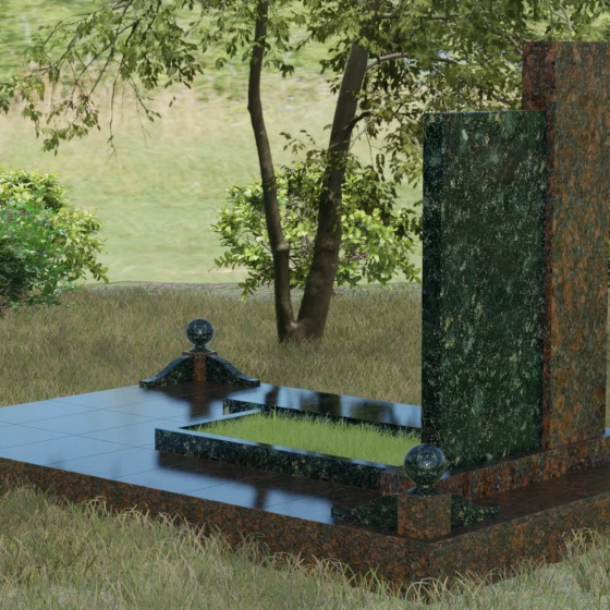 Православный комбинированный памятник с крестом во Владивостоке, гранит Балтик грин, вид 3