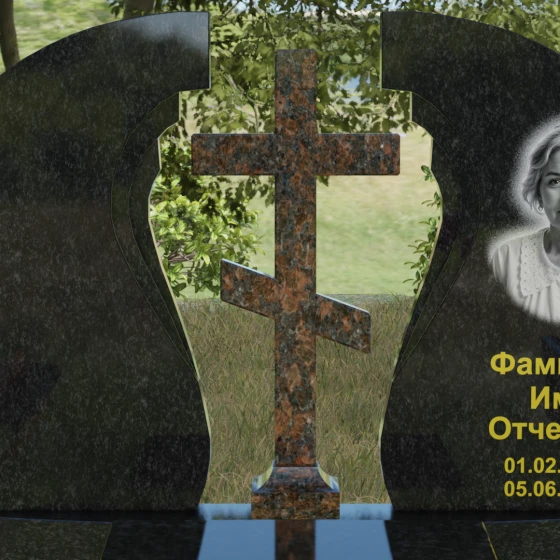 Гранитный православный вертикальный памятник в Омске, гранит Габбро-диабаз