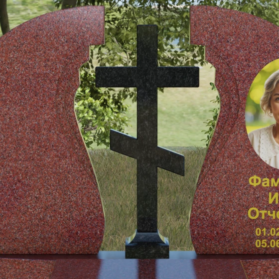 Гранитный православный вертикальный памятник в Омске, гранит Лезниковский