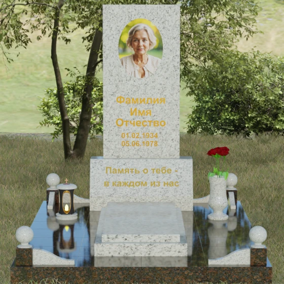 Комбинированный вертикальный памятник светский во Владивостоке, гранит Мансуровский, вид 2