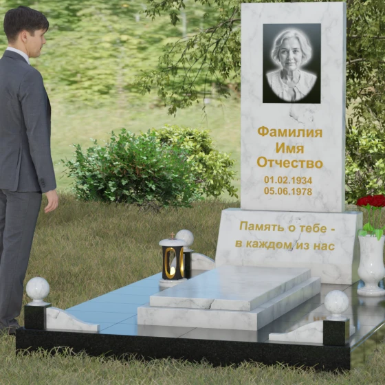 Комбинированный вертикальный памятник светский во Владивостоке, мрамор Тассос, вид 4