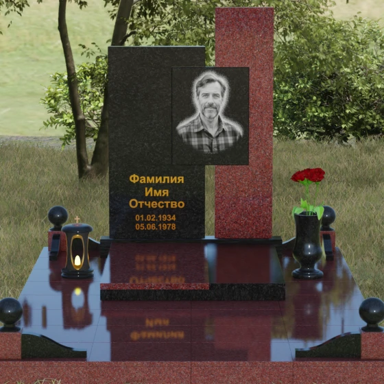 Комбинированный вертикальный памятник в Нижневартовске, гранит Габбро-диабаз, вид 2