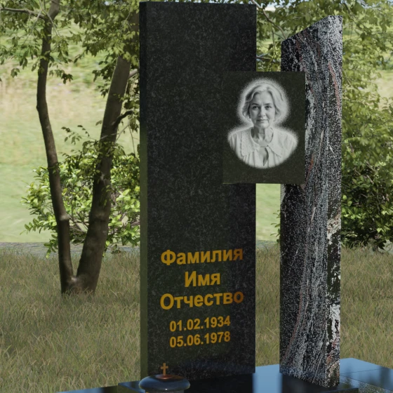 Вертикальный комбинированный светский памятник в Рязани, гранит Габбро-диабаз