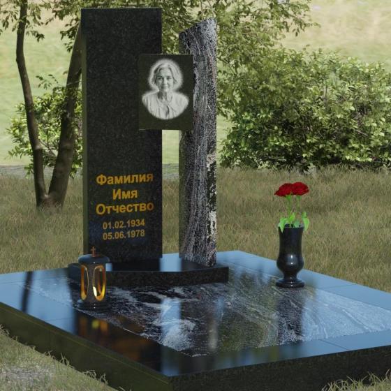 Вертикальный комбинированный светский памятник в Рязани, гранит Габбро-диабаз, вид 2