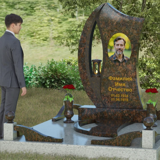 Гранитный памятник с каплевидным отверстием, гранит Дымовский, вид 4, в Якутске