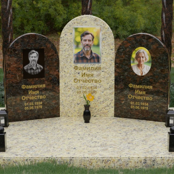 Вертикальный памятник для троих во Владивостоке, гранит Дымовский