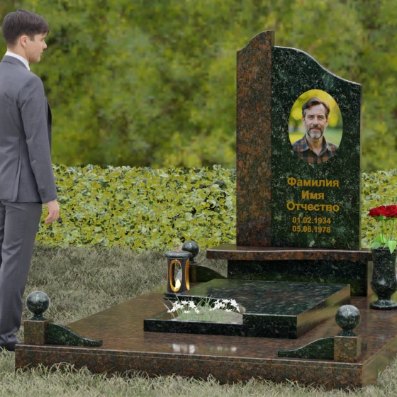 Светский комбинированный памятник во Владивостоке, гранит Балтик грин, вид 4