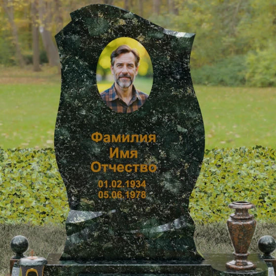 Светский гранитный памятник для одного в Норильске, гранит Балтик грин