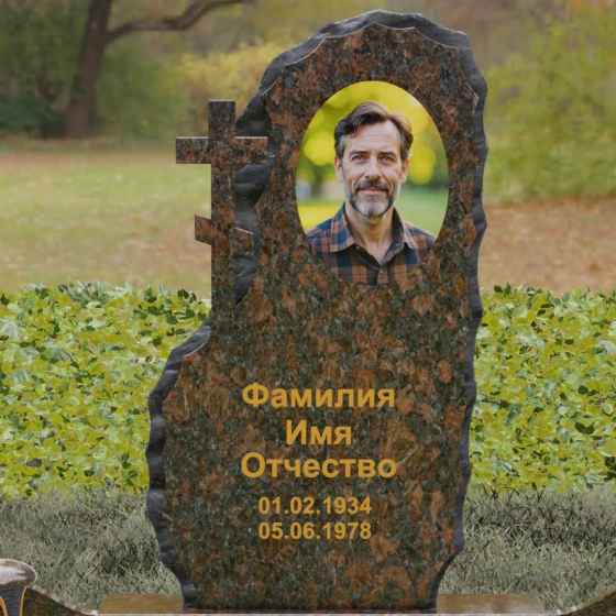 Надгробие со скалой и крестом, гранит Дымовский
