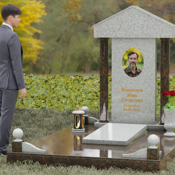 Гранитный монумент-храм с колоннами, гранит Мансуровский, вид 4