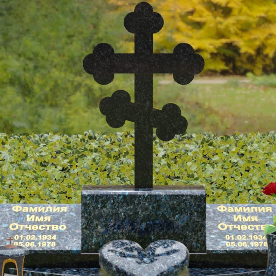 Горизонтальный комбинированный памятник в Салехарде, гранит Блю Перл