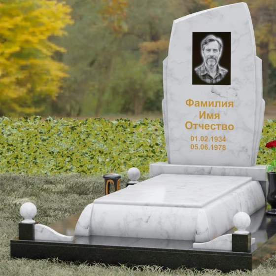 Комбинированный вертикальный светский памятник во Владивостоке, мрамор Тассос, вид 4