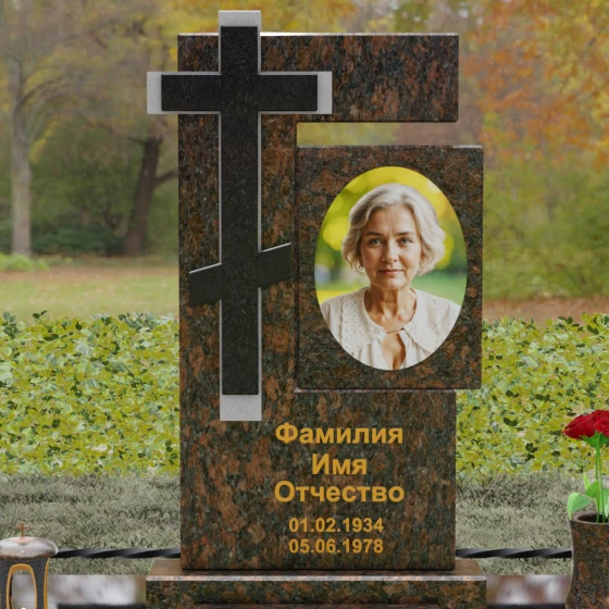 Православный памятник с рельефным крестом, гранит Дымовский