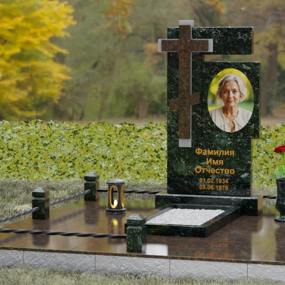 Православный памятник с рельефным крестом, гранит Балтик грин, вид 4