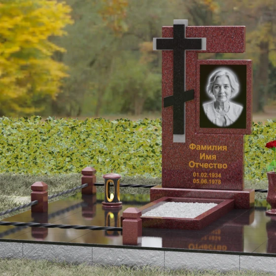 Православный памятник с рельефным крестом, гранит Лезниковский, вид 4