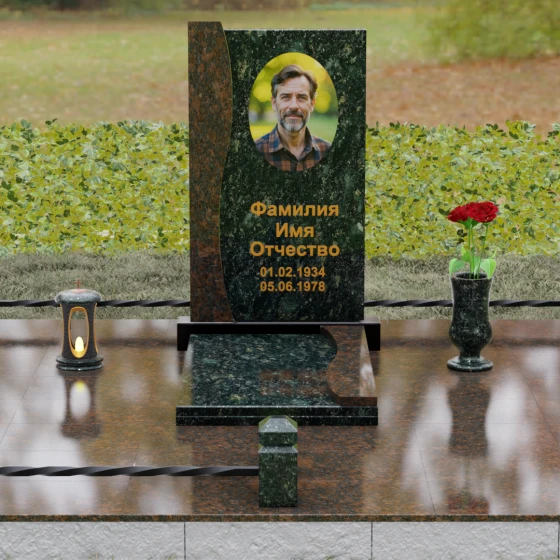 Гранитный вертикальный памятник для одного в Новосибирске, гранит Балтик грин, вид 2