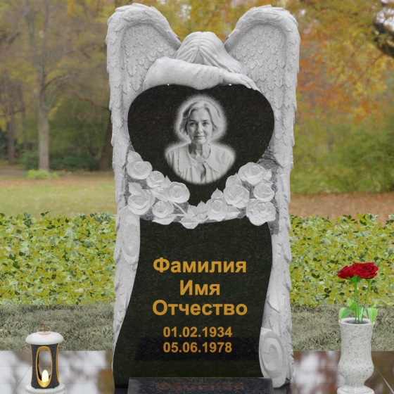Памятник с фигурой скорбящего ангела, гранит Габбро-диабаз