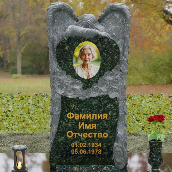 Памятник с фигурой скорбящего ангела, гранит Балтик грин